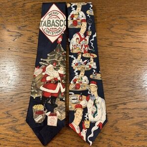 Lot of 2 Tabasco Sauce Graphic Silk Neckties Christmas Santa Uncanny Made in USA